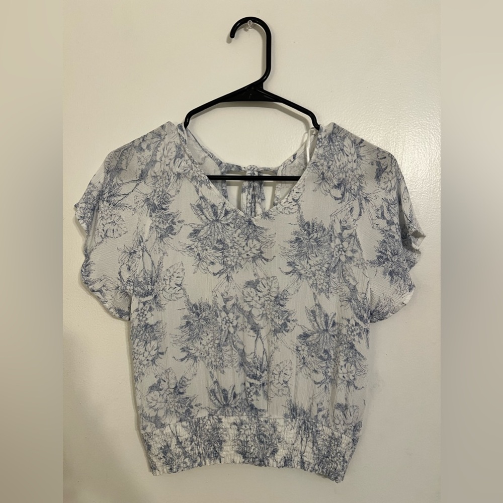 Paper Crane brand blouse, white with blue print, size S.